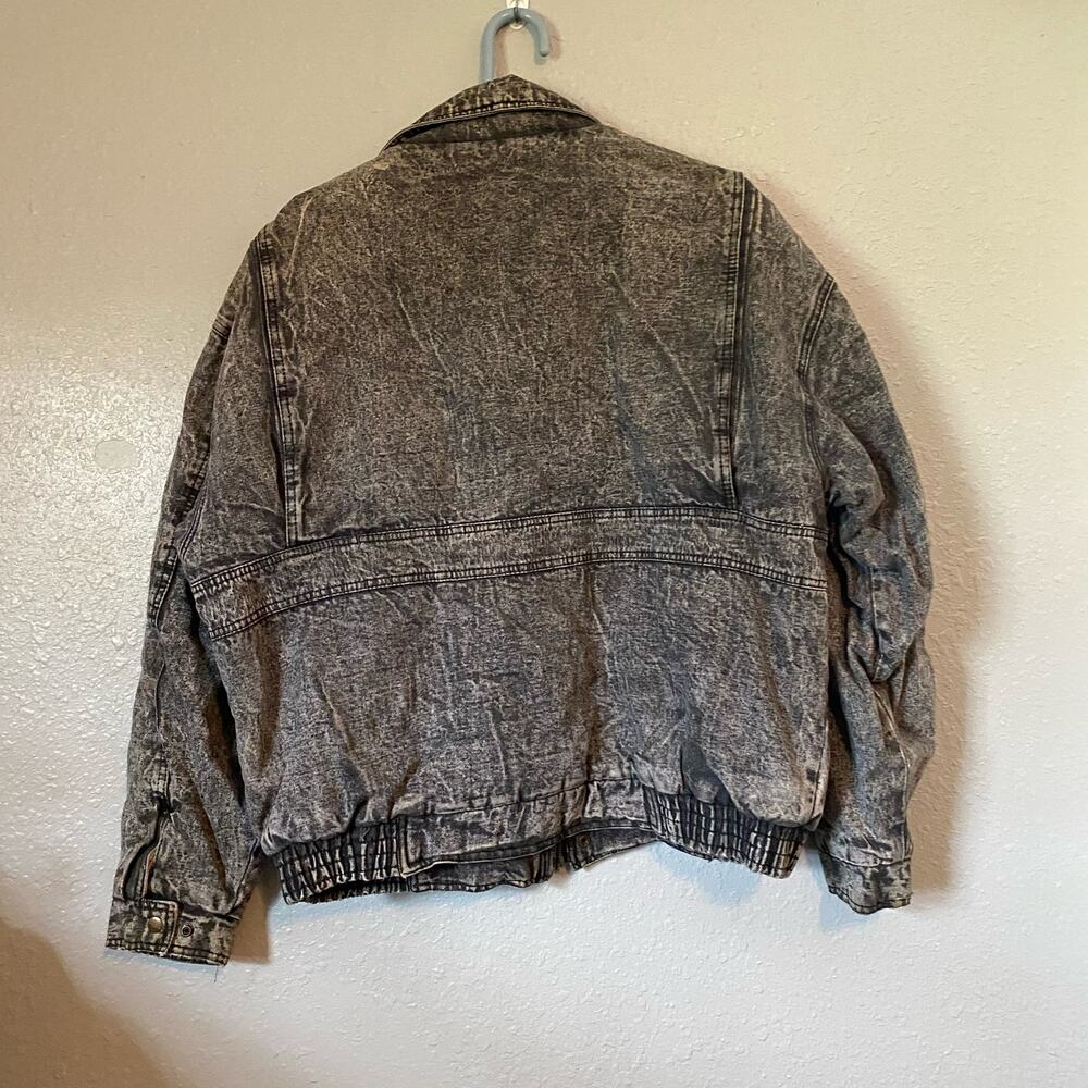 Vintage America Large Acid Wash Black Gray Cotton Leather Zip Winter Bomber - Picture 2 of 13